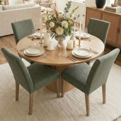 Danayla 4 - Person Dining Table Sets With 41.5'' Round Table & 4 Upholstered Linen Chairs