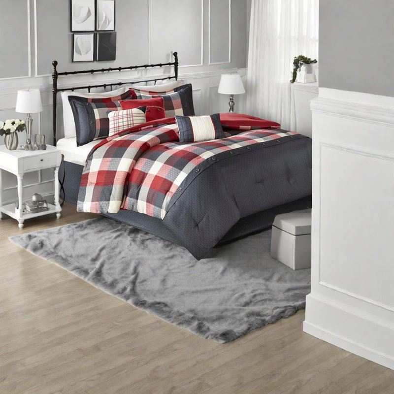 Ensemble de literie 7 pièces à chevrons douillets, en polyester, style maison de campagne, idéal pour le confort de la maison