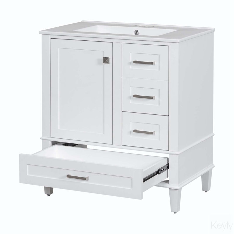 Meuble-lavabo simple 30 po avec plateau Solmayra, Blanc