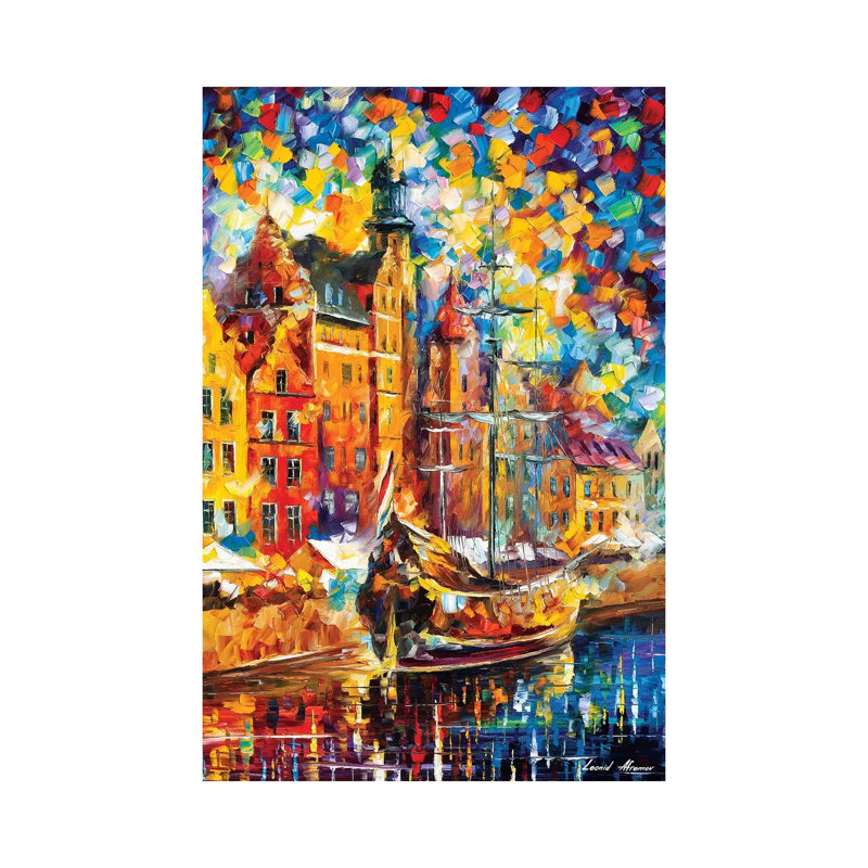 Old Dock by Leonid Afremov - Painting on Canvas, 20.32 cm H x 30.48 cm W, Wrapped Canvas