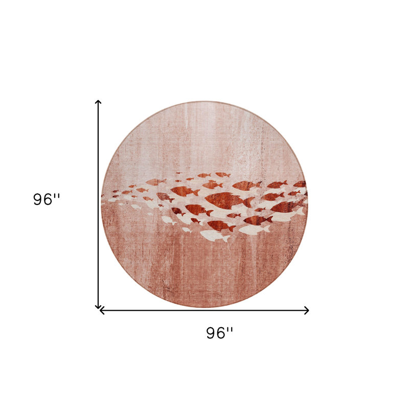 Tapis intérieur / extérieur rond en cuivre et ivoire 8 pi Terra Cotta