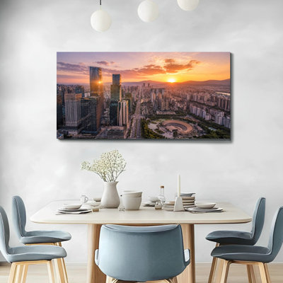 Canvas Wall Art Panoramic aerial view downtown Bogota Colombia Wall Decor for Living Room Bathroom Bedroom Office 20"H x 40"W Art Paintings, Ready to Hang