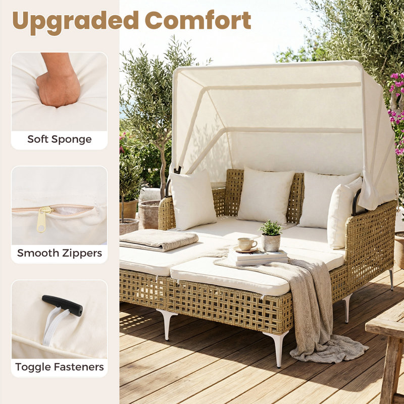 165 cm Long Reclining Double Chaise with Cushions, White