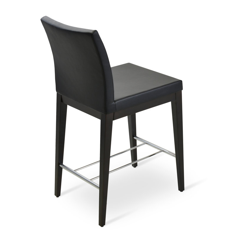 Aria Solid Wood 24" Counter Stool, Black Leatherette, Wenge