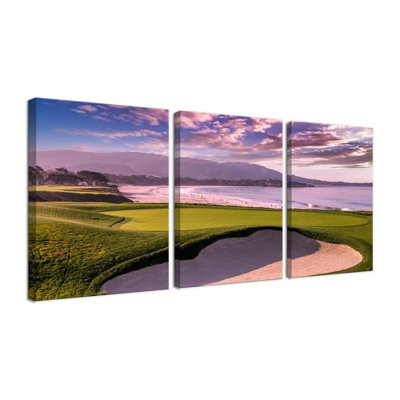Pebble Beach Golf Course Hole 9Th Wall Art For Living Room Bedroom Bathroom Home Decorations Monterey California Golf Course Posters Framed Artwork Canvas Prints Ready To Hang(X3)