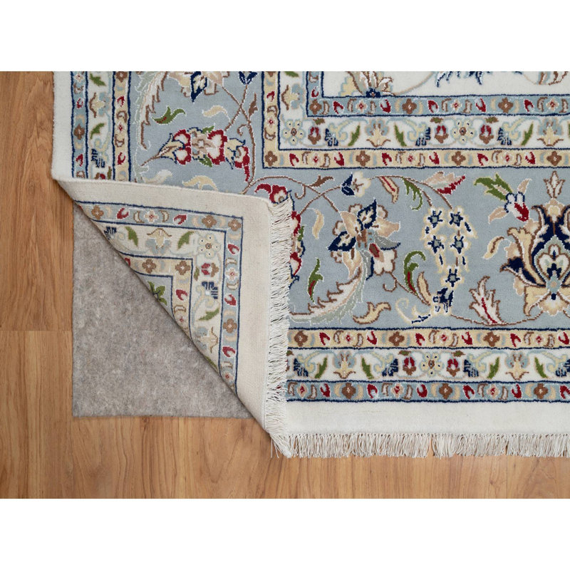 Tapis blanc en laine et en soie noué à la main 10 pi 2 po x 10 pi 2 po E86A6CF9E35E40DE9EBEB43B0FD9AD09