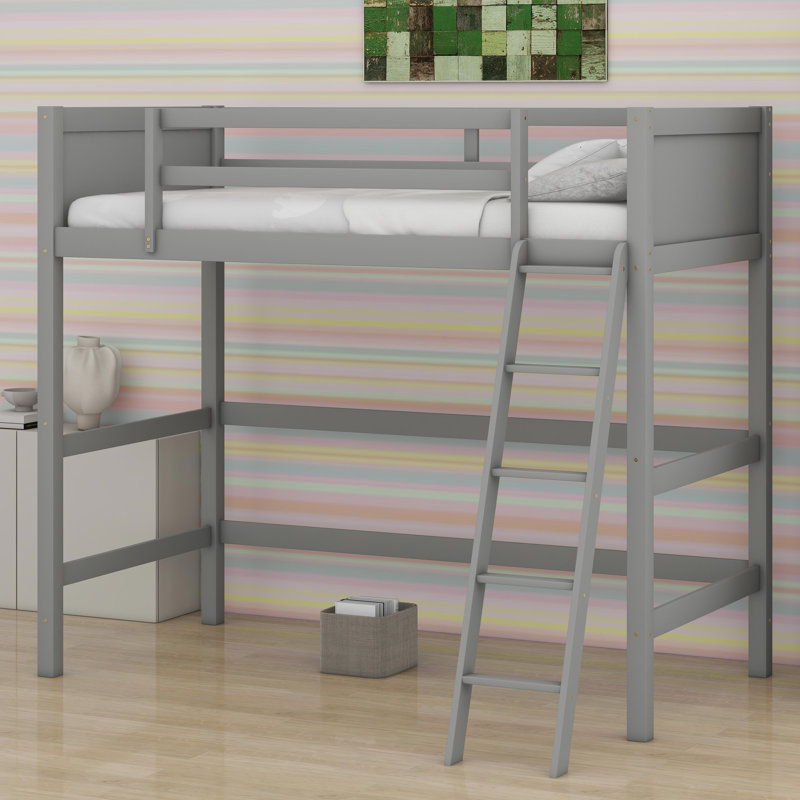 Wood Loft Bed With Ladder, Gray