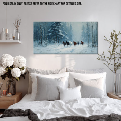 Grand art mural sur toile d'hiver - Scène d'hiver, décoration murale, animal de la forêt enneigée pour la décoration du salon, reproduction sur toile tendue encadrée, 30 po x 60 po