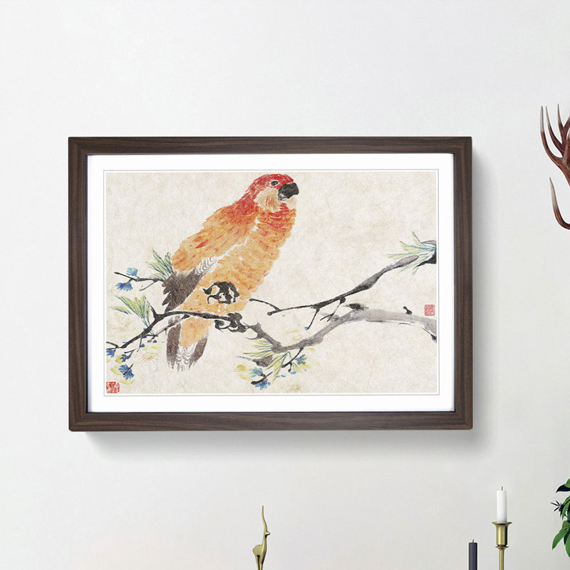 Parrot by Ren Yi - Framed Print, 48cm H x 65cm W x 2cm D, Walnut Framed