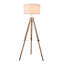 58 po Lampe trépied blanche en bois massif avec abat-jour tambour en lin blanc (ampoule non incluse)