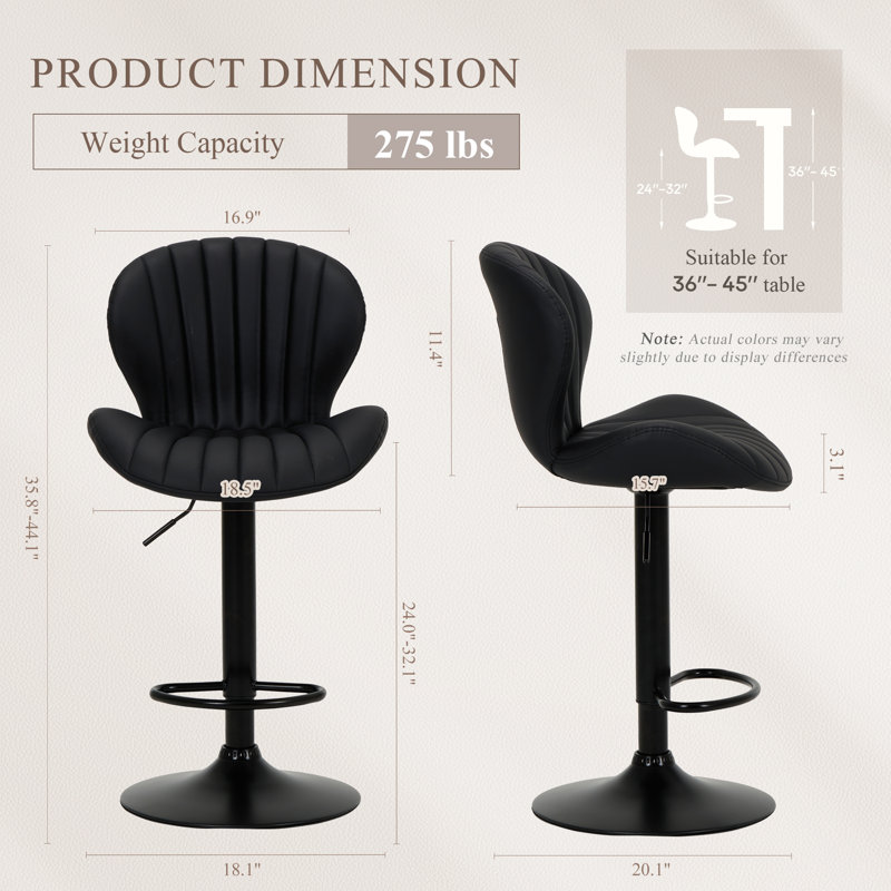 Tabouret de bar pivotant à hauteur réglable avec structure en métal, Noir