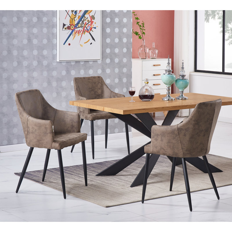 Eatonton 4 Person Dining set - a Rectangular Wooden Dining Table with Metal Legs and a Set of 4 Faux Leather Dining Chairs for Dining Room - Modern Dining Table Set
