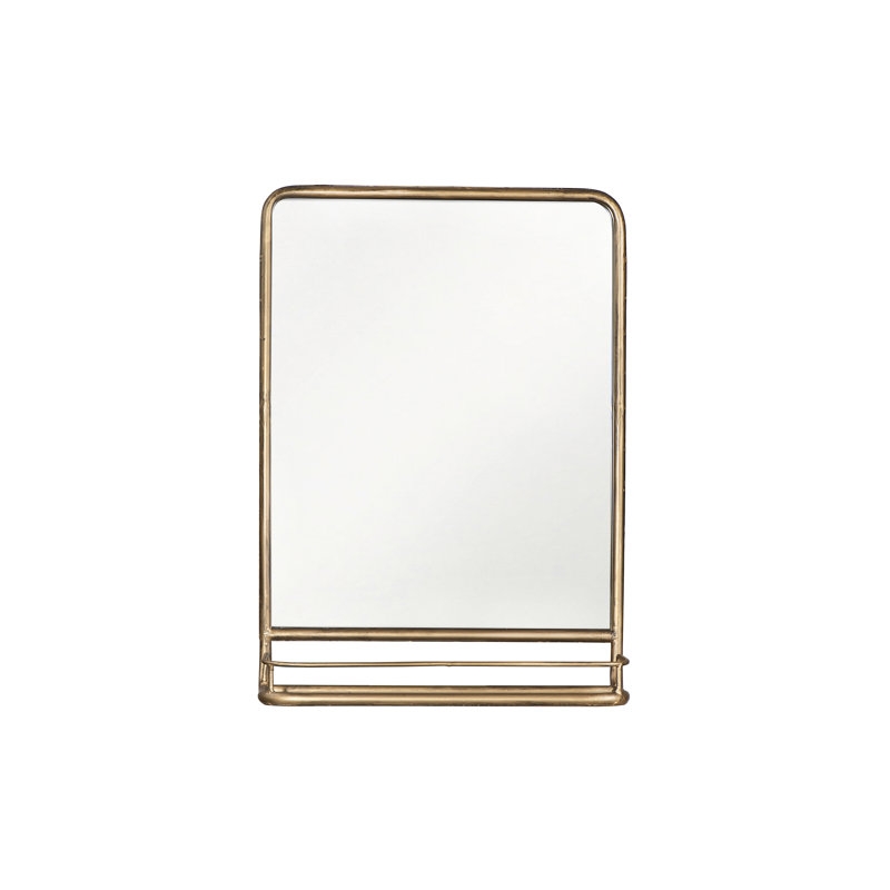 Metal Flat Wall Mirror with Shelves, Brass/Gold, 69.85cm H x 49.53cm W