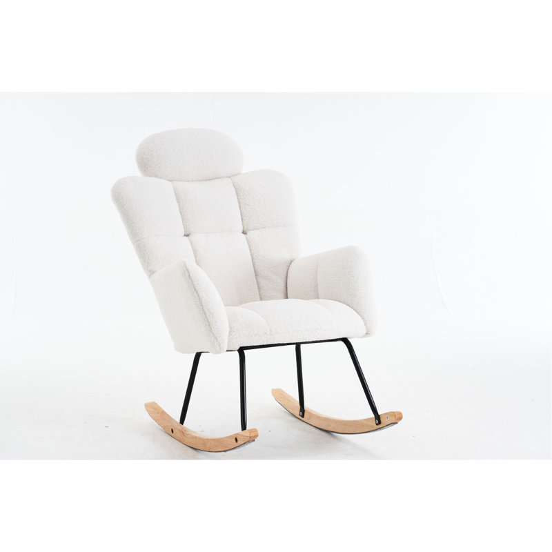 Chaise berçante d'appoint en tissu avec rembourrage en mousse pour le salon, Ivory