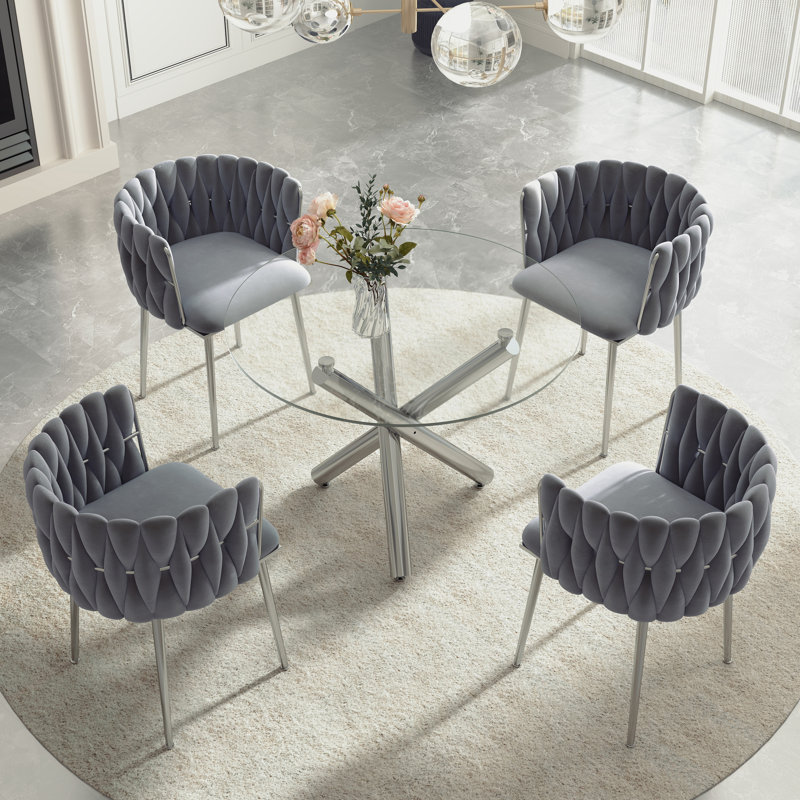 Ensemble de salle à manger Raykwan, Gris, H 29,5 po x L 39,37 po x l 39,37 po, Argent