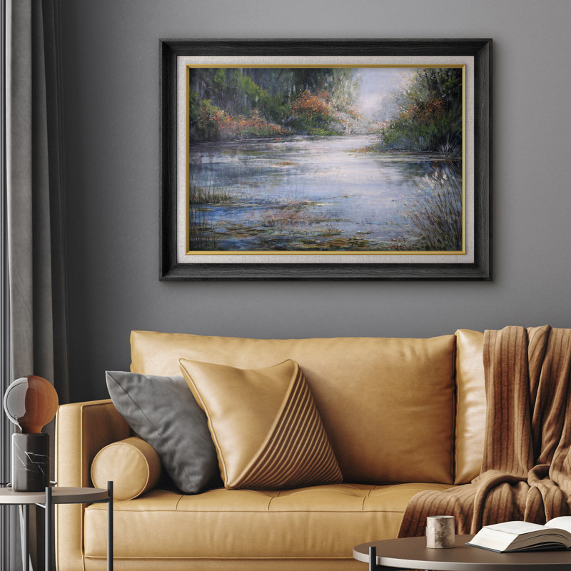 «Serene River Landscape», art du salon, impression sur toile encadrée, impression sur toile, H 26 po x l 36 po