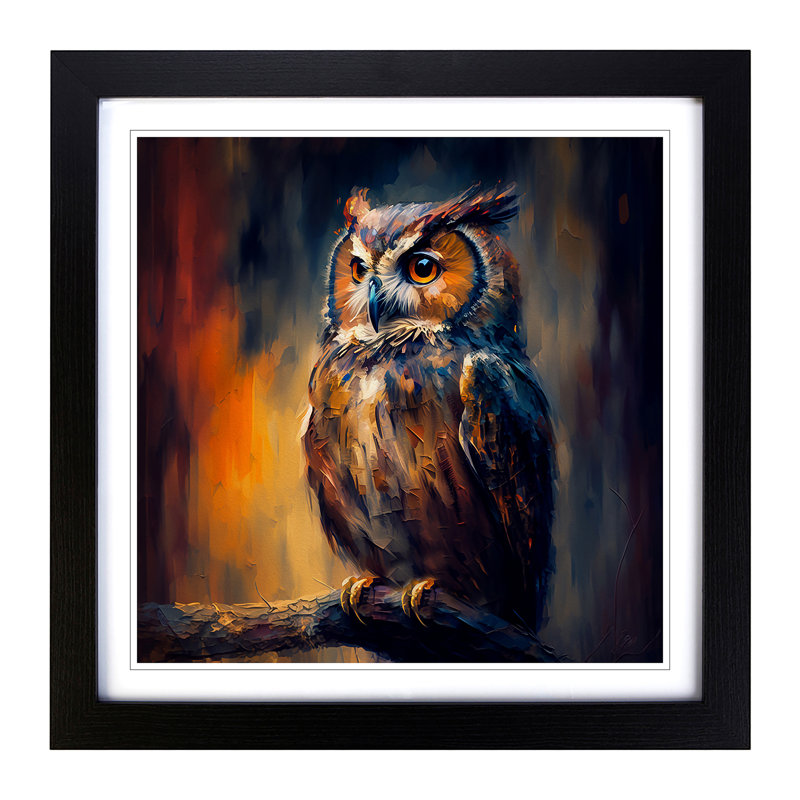 Owl Post-Impressionism - Framed Print, Black