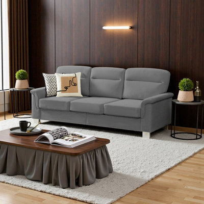 82" Modern Compressed Snowfleece Fabric 3-Seater Sofa – Gray, Cozy & Stylish for Living Room, Bedroom & Office