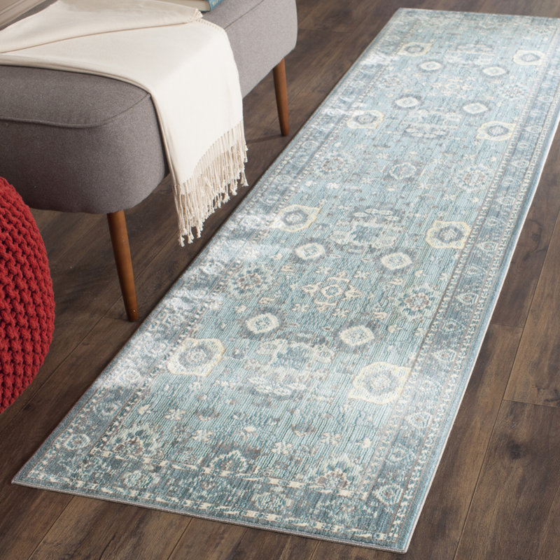 Tapis bleu / ivoire Chantae, Tapis de couloir 2 pi 3 po x 8 pi