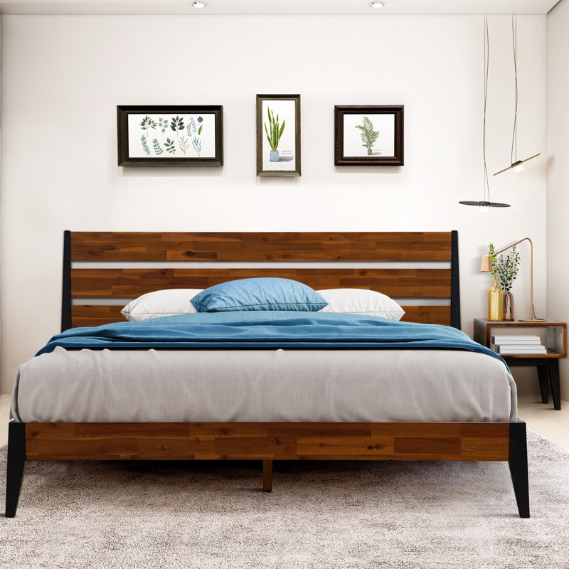 Jomar 2-Piece Solid Wood Platform Bedroom Set, Americano, King