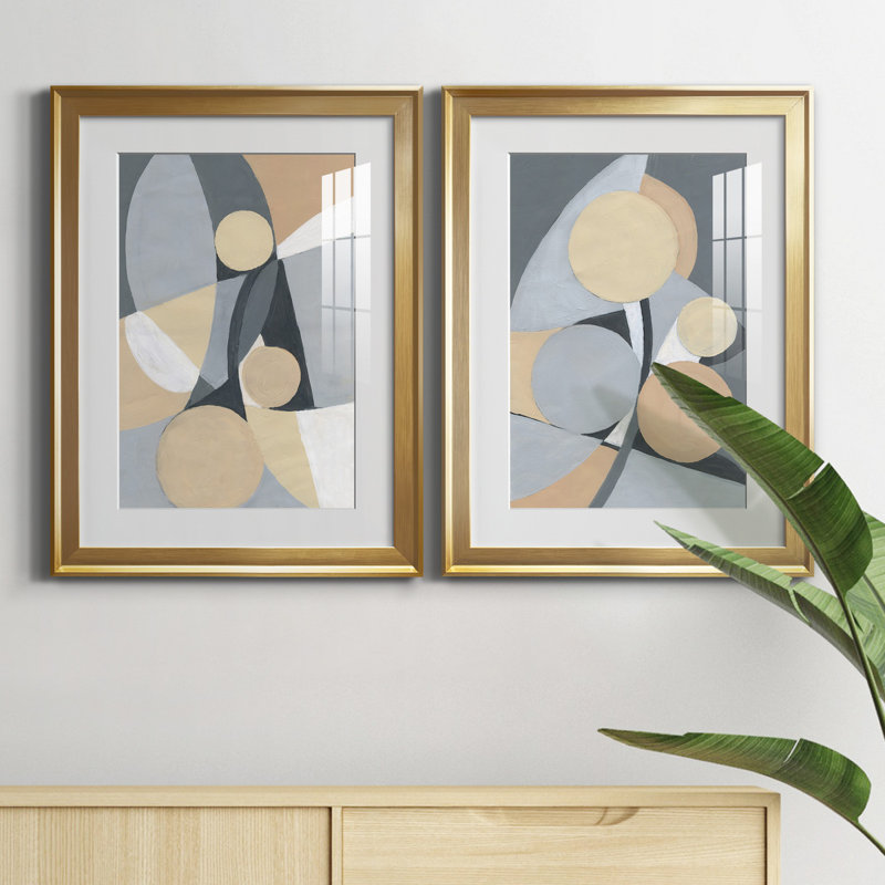 Millenium I - ensemble de 2 reproductions d'art, Blanc, Papier encadré doré, H 18,5 po x l 49 po x P 1,5 po