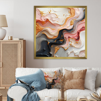Art liquide en mouvement en or rose noir et bleu I - impression
