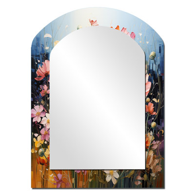«Meadow Impressionistic Blooms Pointillism I - Meadow Arch, miroir mural asymétrique traditionnel, impression sur métal