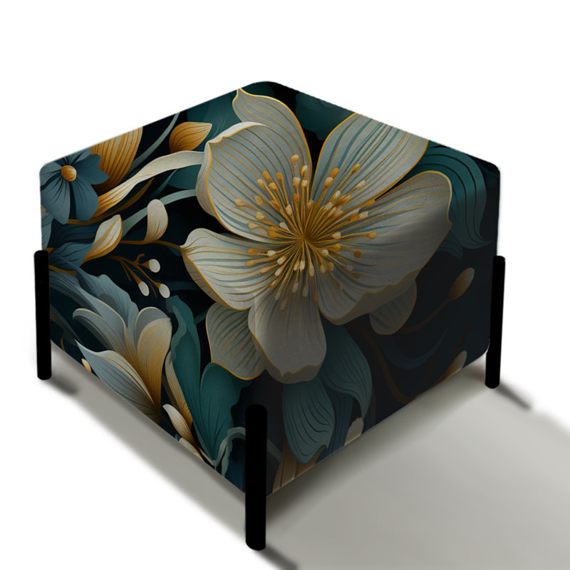 Vins verts et beiges avec fleurs I - repose-pieds carré floral