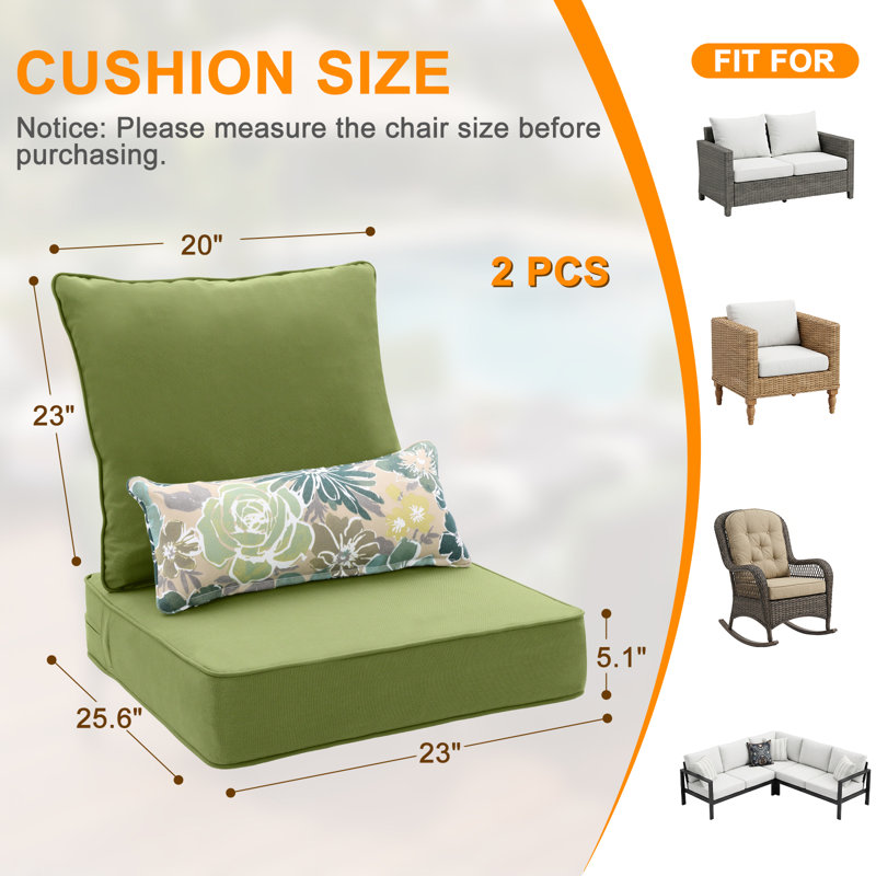 Ensemble de coussins de siège d'extérieur, Vert, L 23 po x P 25,5 po