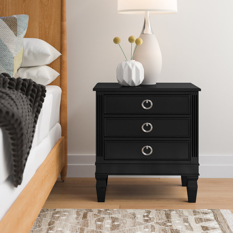 Aonesty 24'' W Solid Wood Nightstand, Navy