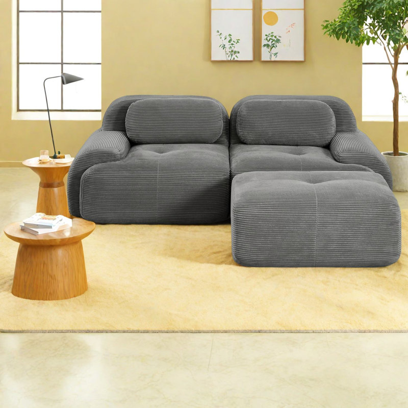 Canapés modulaires modernes gris, velours côtelé de qualité supérieure, sans assemblage, salon polyvalent