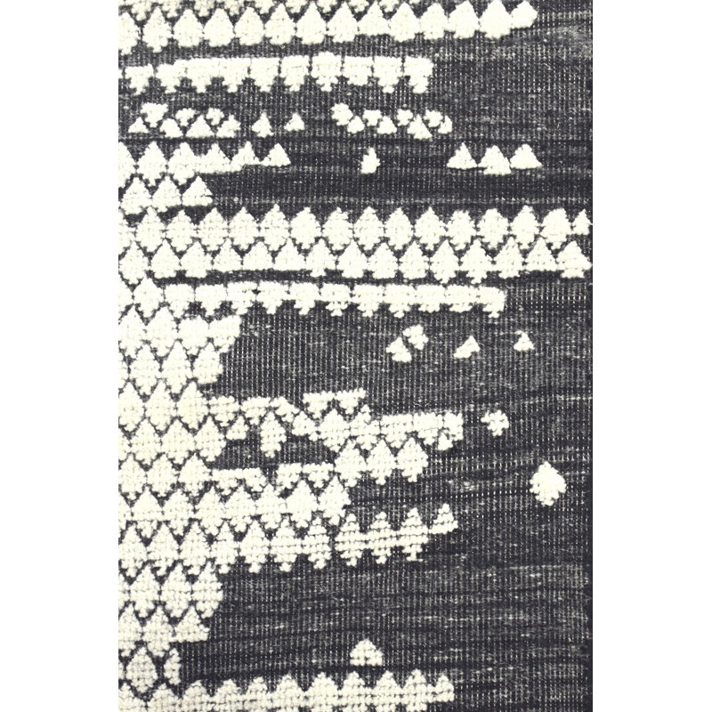 Tapis abstrait en laine fabriqué à la main gris / ivoire / gris anthracite Dew Drop, Rectangle 8 pi 3 po x 10 pi 5 po