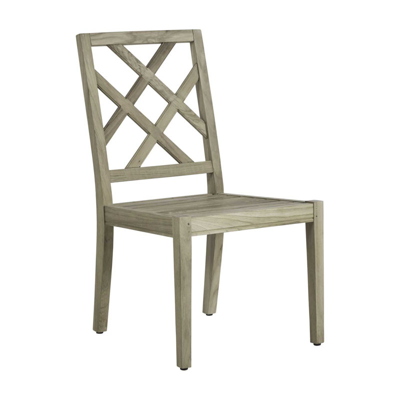 Haley Patio Dining Side Chair with Cushions, Oyster Teak, No Welt, Rollo Lace
