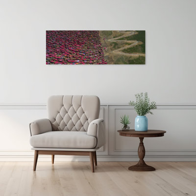 Red Monastery Mountain Road Vibrant Abstract Contemporary Architecture Landscape Wall Art