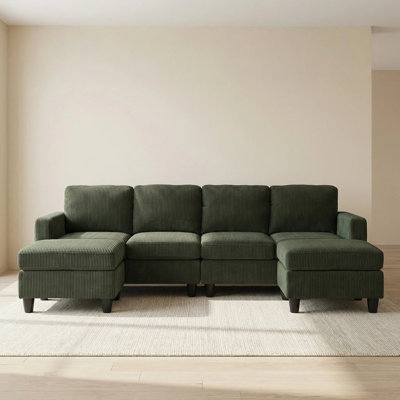 Modular U-Shaped Corduroy Sectional Sofa with Removable Ottomans, Solid Wood Frame,6-Seat Convertible Couch for Living Room.
