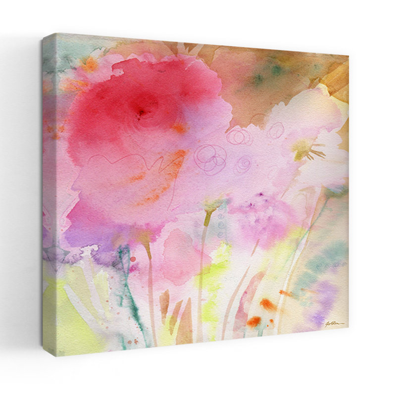 Art floral contemporain rose, H 24 po x l 24 po