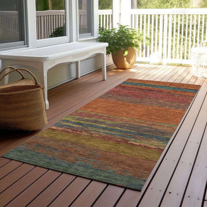 Terracotta and Multicolor Synthetic Flat Woven Runner Rug