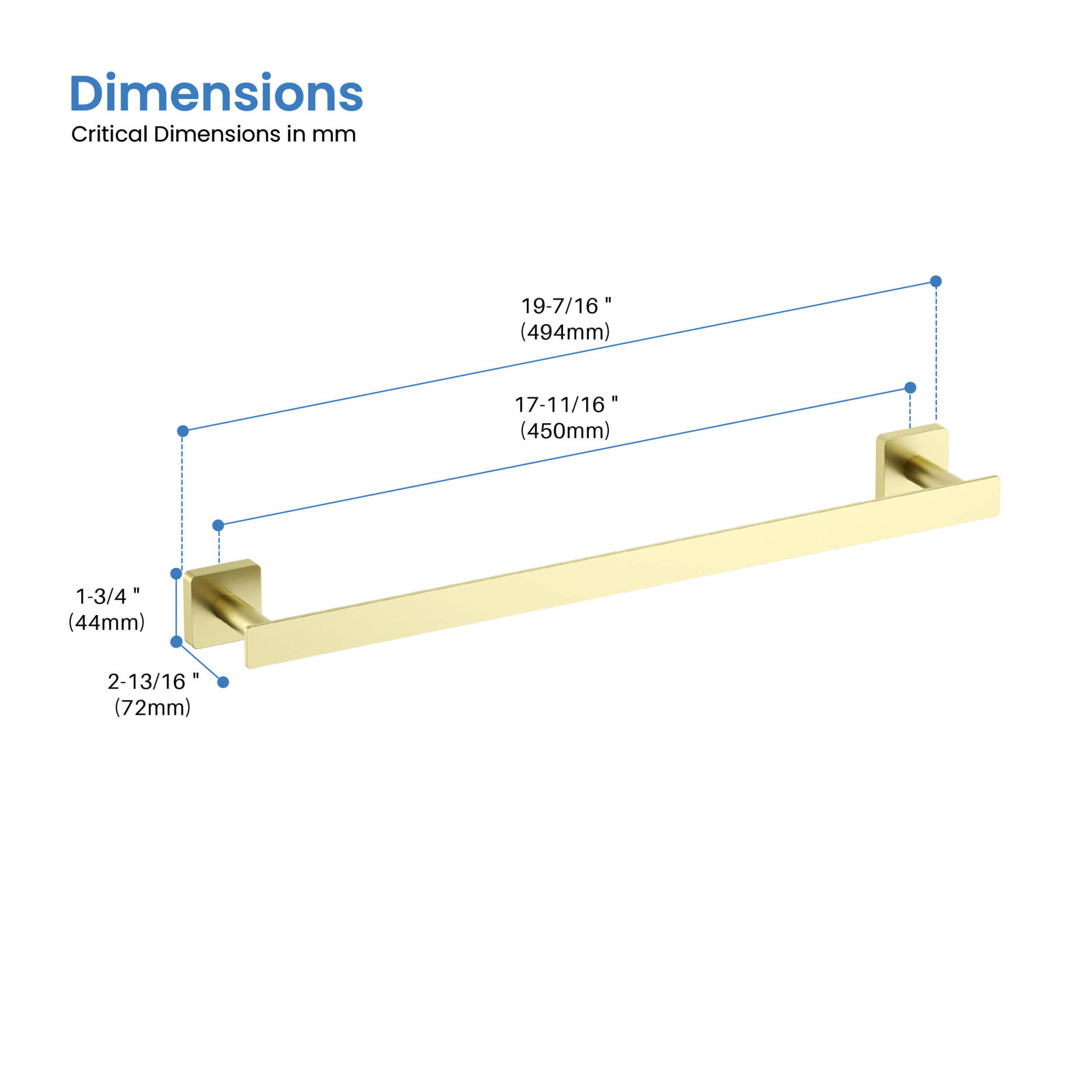 Blaze 19'' Towel Bar, Brushed Gold