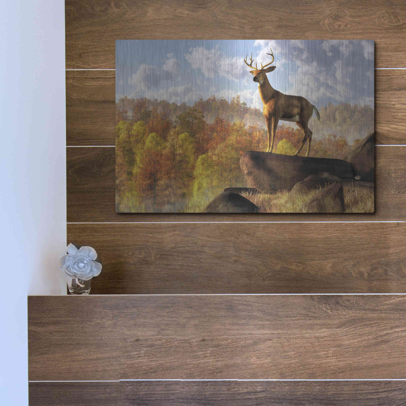 Millwood Pines «Buck Over Autumn Valley» par Daniel Eskridge, art mural en métal, H 12 po x l 16 po