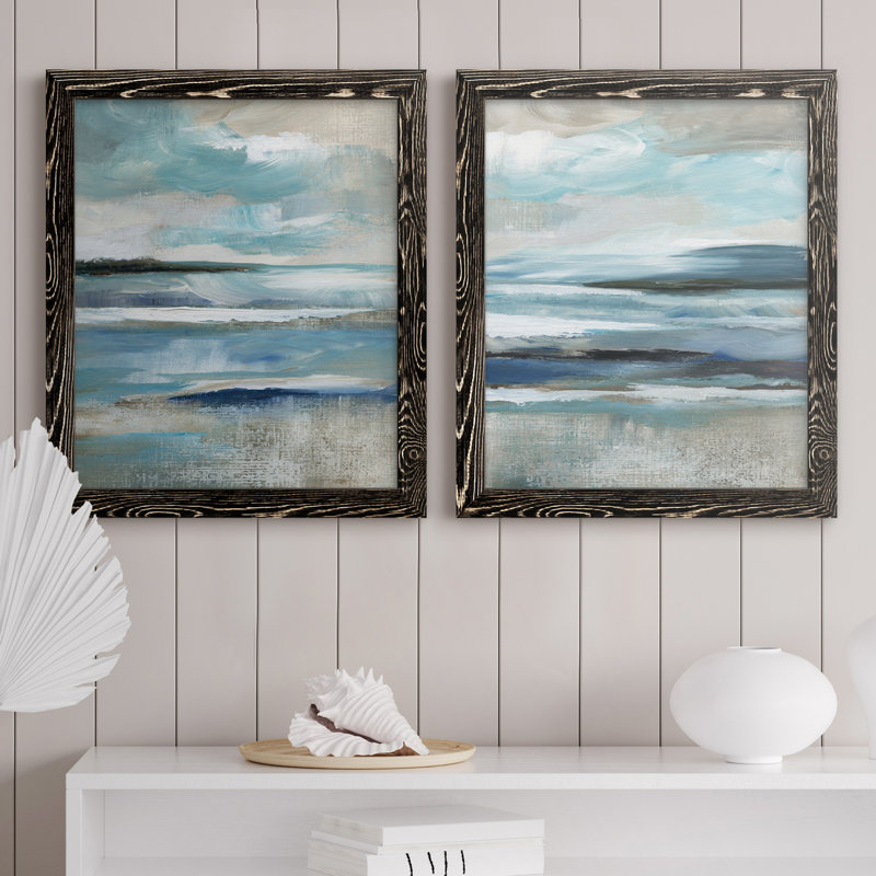 «Distant Drama I», ensemble de 2 peintures sur toile encadrées, H 31,5 po x l 47 po x P 1,5 po, Cadre noir