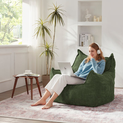 Modern Compression 39"W Oversized Corduroy Bean Bag Chair Filled with Memory Sponge