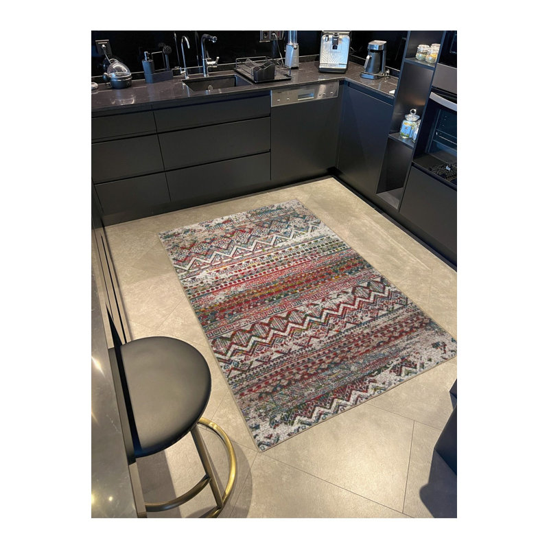 Tapis tissé à motif de paille lavable à la machine, Sous-tapis rond 3 pi 3 po inclus