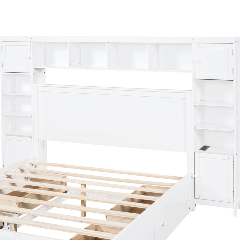 Grand lit avec rangement abondant et prises intégrées - Créez une armoire de chambre fonctionnelle en bois pour un sommeil confortable