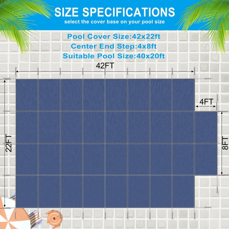Premium 20X40ft Rectangular Inground Pool Safety Cover With 4X8ft Step, Blue Mesh, Blue
