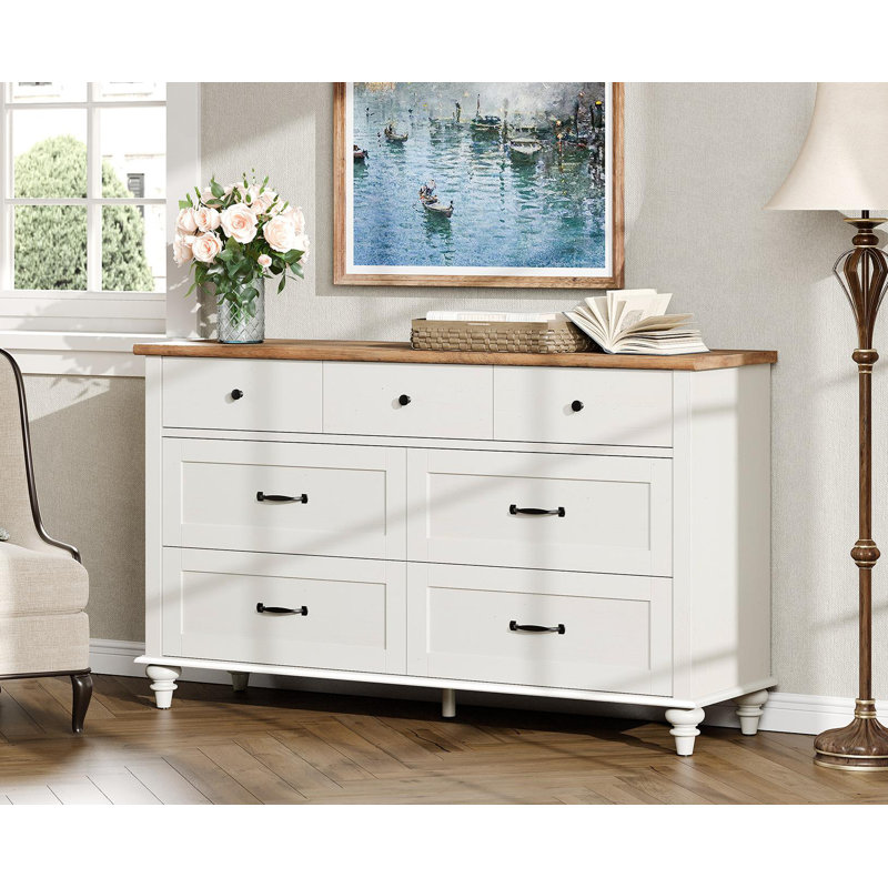 Commode adolescent pour chambre d'enfant, commode 7 tiroirs pour chambre à coucher, Blanc