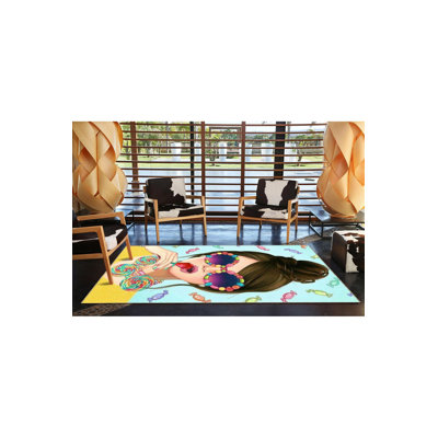 Blue Multicolor Woman Portrait Creative Modern Decorative Washable Rug