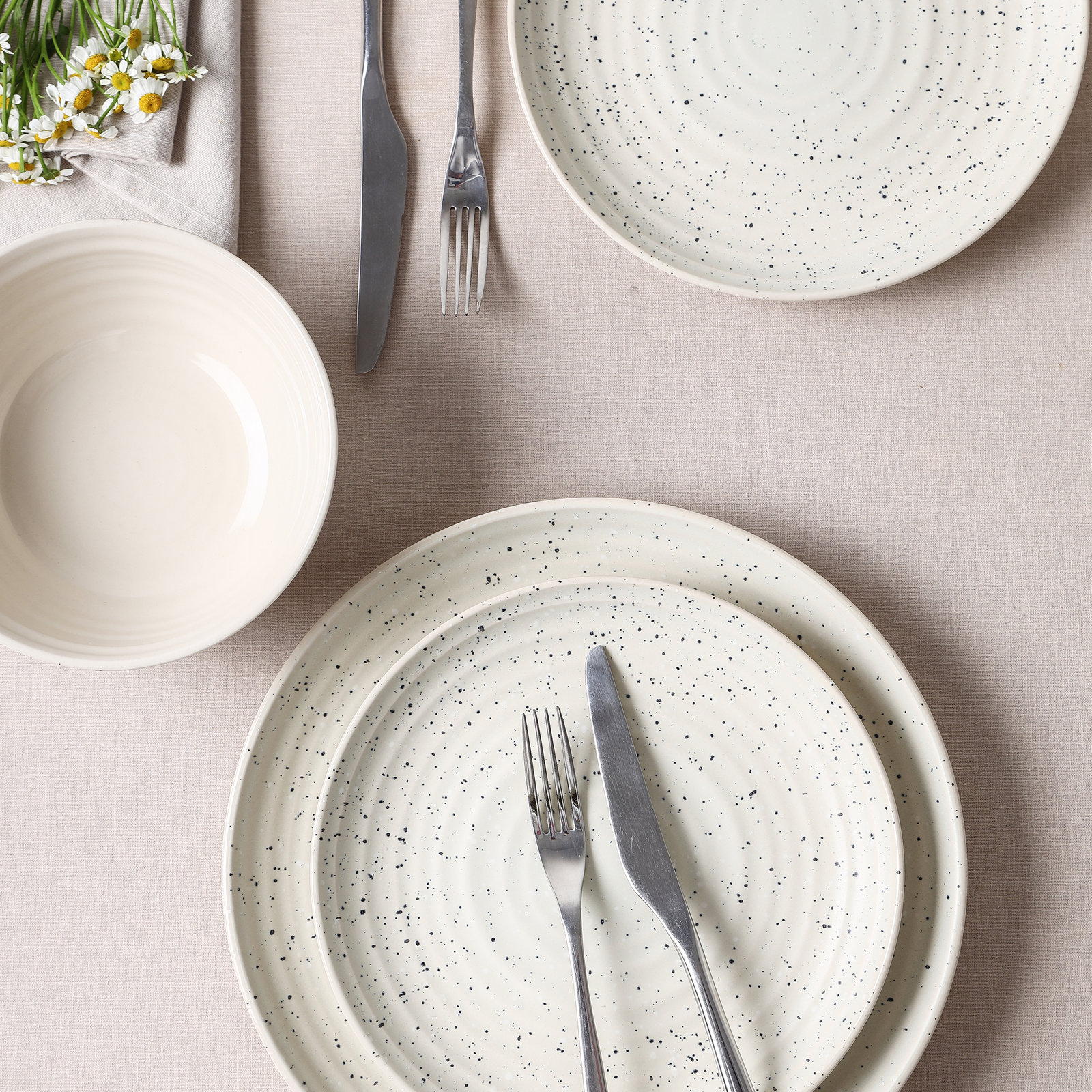 Stone Lain Dua 12-Piece Dinnerware Set Stoneware, White