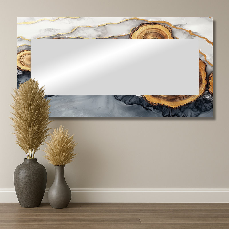 Hiver barrage rivière de glissade en bois et cristal I - arbre décoratif miroir mural - imprimé sur métal, 28 po x 55 po