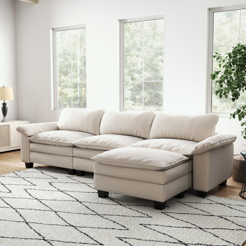 Canapé modulaire rembourré en velours avec repose-pieds, Beige