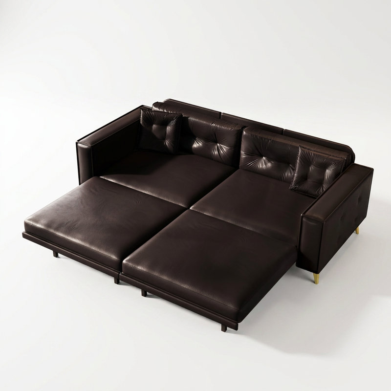 Canapé-lit capitonné 92,1 po 3-en-1 avec très grand lit, accoudoirs larges et pieds hauts 92,1 po, Dark Brown